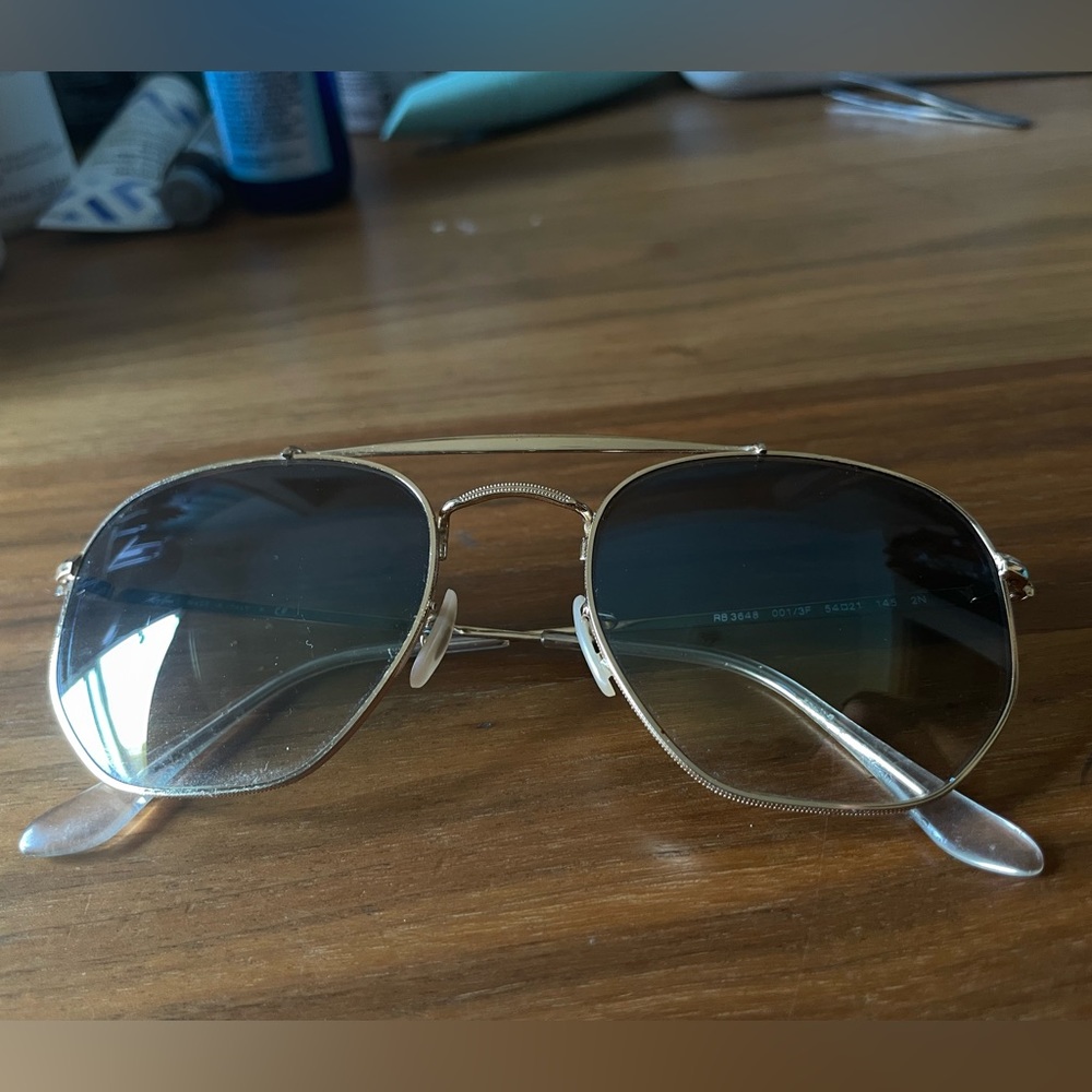 Ray-ban gold frame light blue lenses